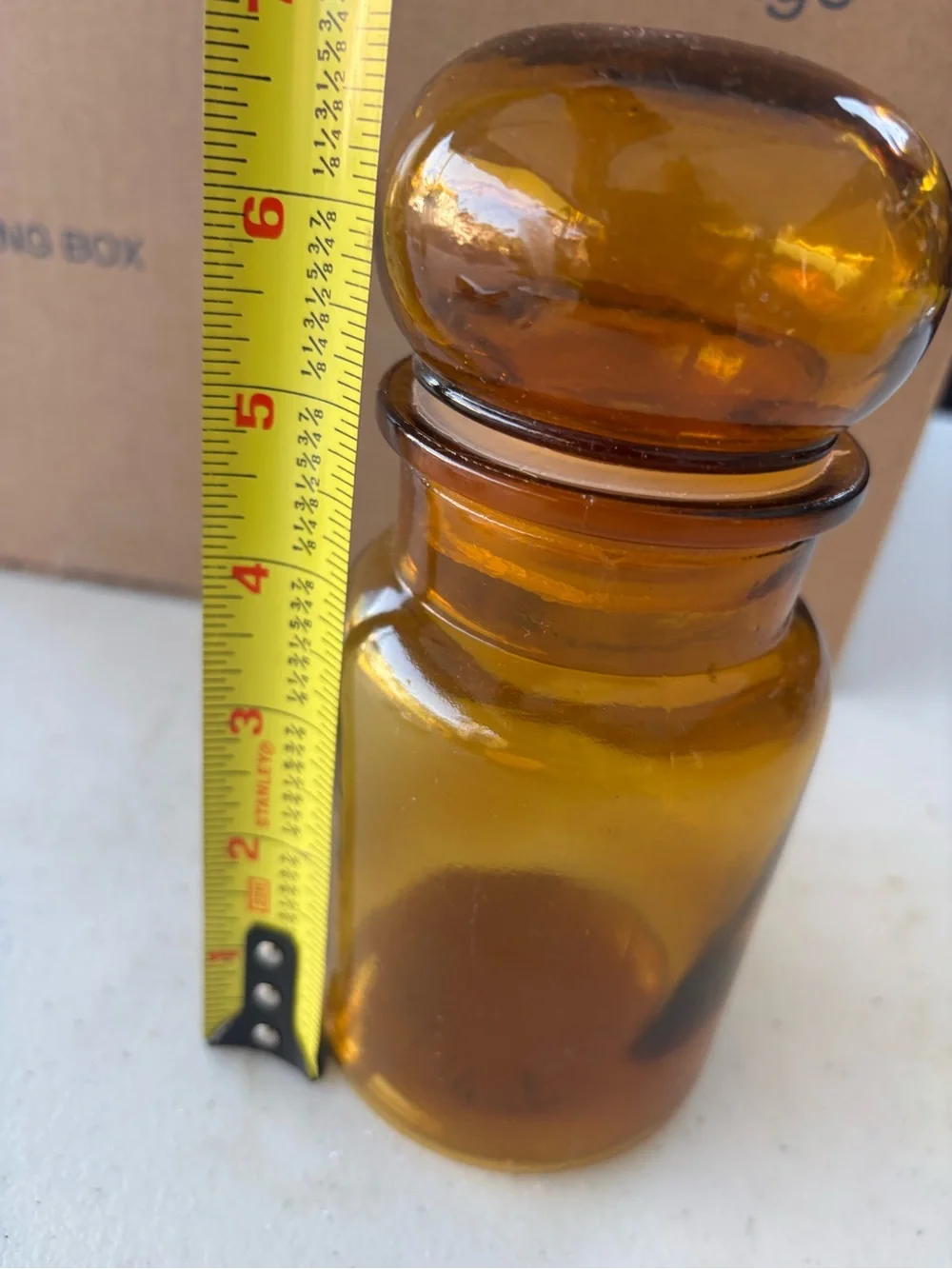 Amber Glass Apothecary Jar with Rounded Lid Vintage farmhouse